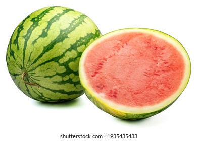 Whole And Half Watermelon Isolated On White Background