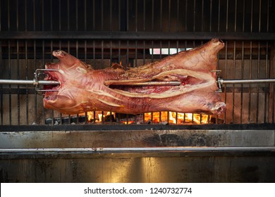 Whole Hog On A Roaster. Landscape Format.