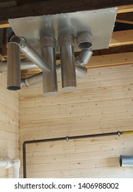 Whole House Air Ventilation And Cleaning System. Ventilation Metal Pipes In Silver Insulation Material And Roof Ferm