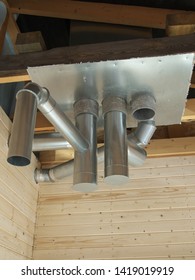 Whole House Air Ventilation And Cleaning System. Ventilation Metal Pipes In Silver Insulation Material And Roof Ferm