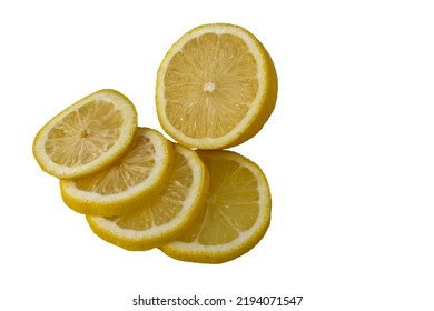 Whole Lemon Sliced, (citrus Limon, Rutaceae). Isolated On White Background.