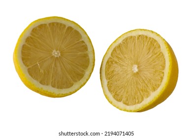 Whole Lemon Sliced In Half. (citrus Limon, Rutaceae). Isolated On White Background.