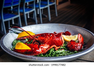 Whole Maine Lobster Dinner At The Myrtle Beach South Carolina USA Restaurant. Steamed Seafood Dinner  