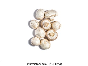 Whole mushrooms isolated on white top view