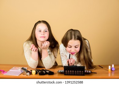 A Whole New Look. Adorable Small Children With Glamor Look. Fashion Look Of Beauty Models. Cute Little Girls Doing Makeup To Find Their Perfect Look.