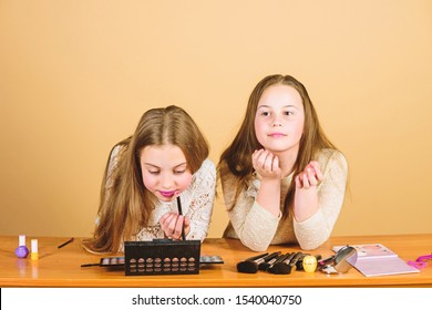 A Whole New Look. Adorable Small Children With Glamor Look. Fashion Look Of Beauty Models. Cute Little Girls Doing Makeup To Find Their Perfect Look.