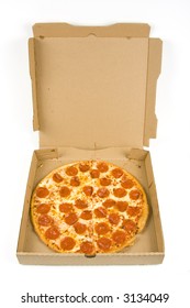 Whole Pepperoni Pizza Box Isolated On Stock Photo (Edit Now) 3134049