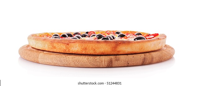 Whole Pizza Plate Isolated On White. Side View