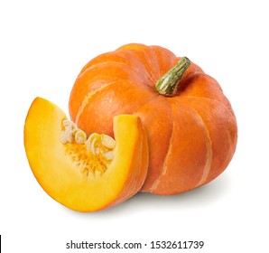 Whole pumpkin and slice of pumpkin isolated on white background. - Shutterstock ID 1532611739