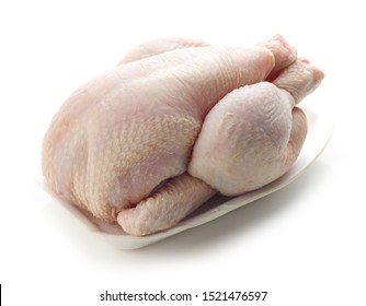 Whole Raw Chicken On White Plate