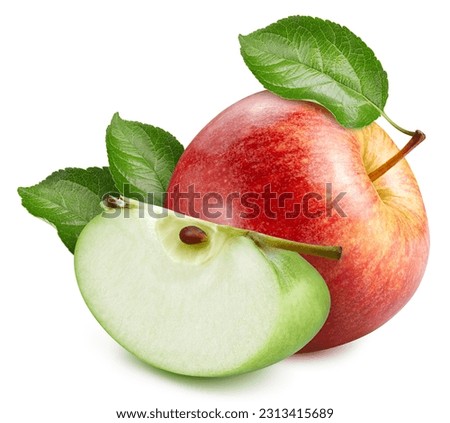 A whole red apple with a piece of green apple isolated on a white background