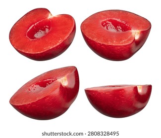 Whole Red Cherry with Half and Pit Isolated on White