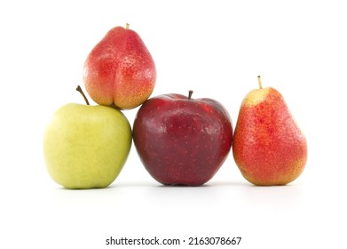 Whole ripe apple and pears isolated on a white background - Shutterstock ID 2163078667