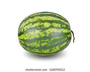 Whole Ripe Watermelon With Stem On White Background