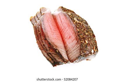 whole roast beef slice isolated over white