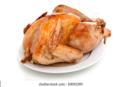 Whole Roast Turkey On White Background