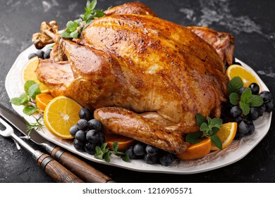 Whole Roasted Turkey For Thanksgiving Or Christmas Holiday Dinner