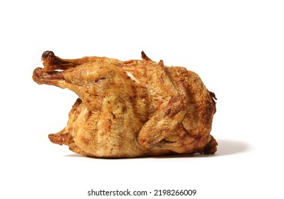 Whole Rotisserie Chicken Isolated On White Background Fresh Food