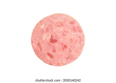 Whole Round Slices Of Ham Isolated On White Background, Top View.