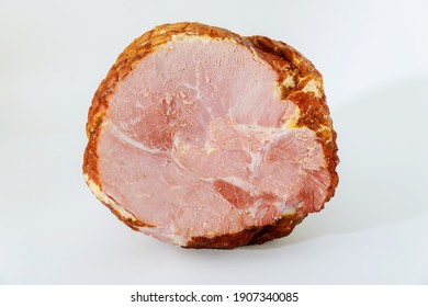 Whole Semi Boneless Pork Ham Isolated On White Background.