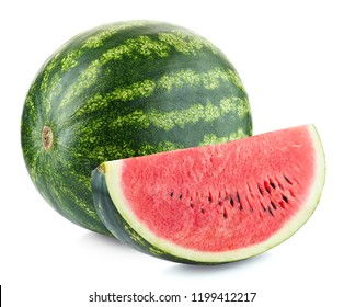 Whole and slice of ripe watermelon isolated on white background