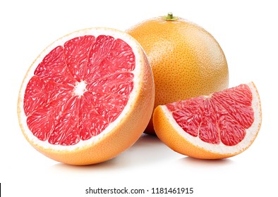 Whole And Sliced Grapefruit Isolated On White Background