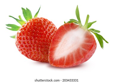 Whole strawberry and half isolated on white background as package design elements - Shutterstock ID 203433331
