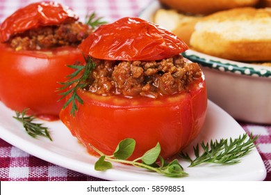 Whole Tomato Stuffed With Ground Beef Chili