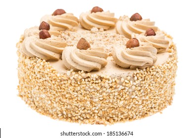 A Whole Walnut Cake Isolated On White Background