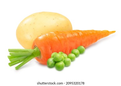 Whole Washed Carrot With Potato And Sweet Pea Seeds Isolated