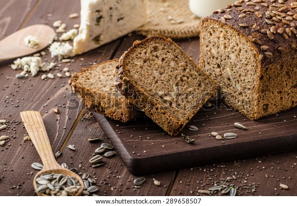 Whole wheat bread baked at home, bio ingredients,\
very healthy with seeds