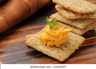 Whole Wheat Crackers With Smoked Cheddar Cheese Spread And Parsley