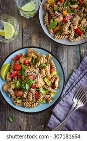 Whole Wheat Pasta  With Chicken And Vegetables, Top View