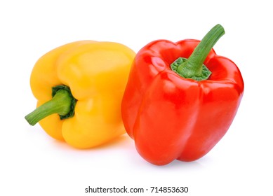 whole of yellow and red sweet bell pepper or capsicum isolated on white background
