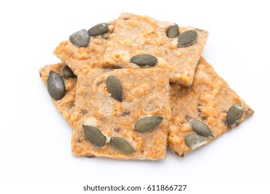 Wholegrain Rye Crispbread Cracker Isolated Against A White Background.