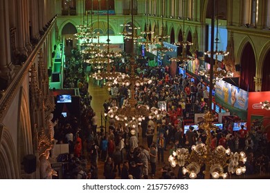 WI, AUSTRIA - Oct 21, 2018: A High Angle Shot Of A Crowd Of People At A Video Game Expo In Vienna, Austria