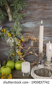 Wiccan Altar With Symbols Of Litha