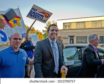 Wichita Kansas, USA, 15th October, 2014
Greg Orman Arrives At The TV Station For This Evening's Live Televised Debate. 
