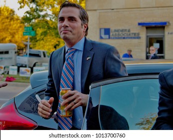 Wichita Kansas, USA, 15th October, 2014
Greg Orman Arrives At The TV Station For This Evening's Live Televised Debate. 
