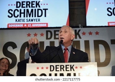WICHITA, KANSAS, USA - OCTOBER 21, 2022
Former United Sates Vice President Mike Pence (R) Addresses A Crowd Of GOP Supporters During A Rally For Kansas Attorney General Derek Schmidt For Governor