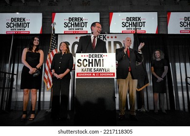 WICHITA, KANSAS, USA - OCTOBER 21, 2022
Kansas Attorney General Derek Schmidt The Republican Gubernatorial Candidate Addresses A Crowd Of GOP Supporters During A Rally At BandC Barbecue. 
