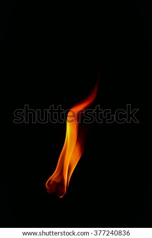 Wick and flame macro photo isolated on black background