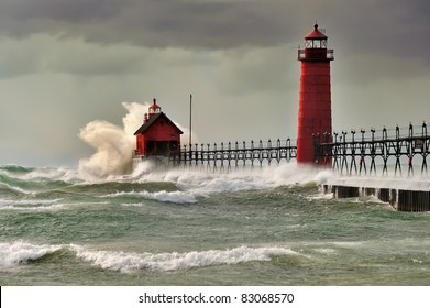 "Wicked Wind "  Grand Haven Lighthouse , Grand Haven Michigan