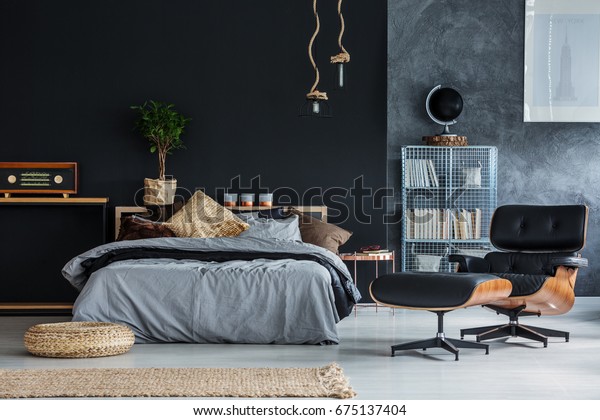 Wicker Accessories Black Grey Modern Bedroom Stockfoto Jetzt