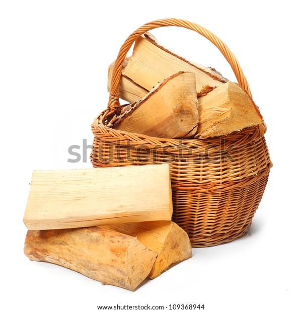 Wicker Basket Cut Logs Fire Wood Stock Photo Edit Now 109368944