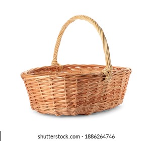 Wicker Basket With Handle Isolated On White