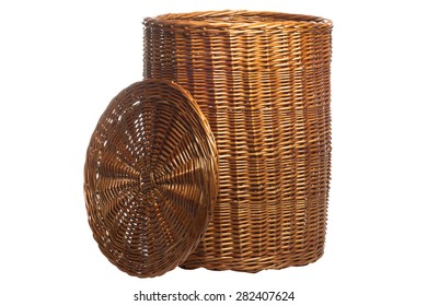 Wicker Basket With Lid On White Background