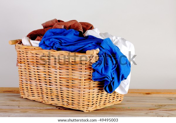 multi colored laundry basket