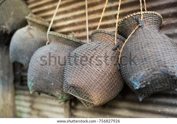 Wicker Basket Put Fish Stock Photo Edit Now 756827926