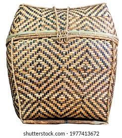 Wicker Basket. Straw Handmade Container. Bamboo Basket Weave Craft Wood Art Asia Isolated On White Background